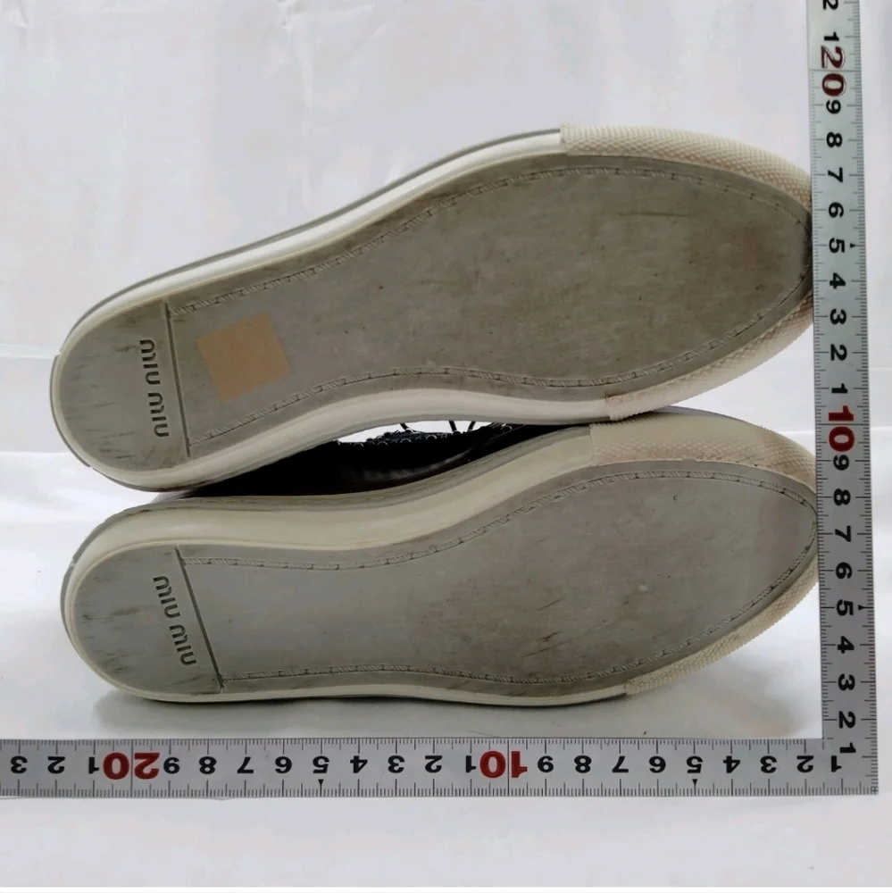 Miu Miu Denim Platform Studded Wingtip Oxfords Sneakers - Picture 4 of 8